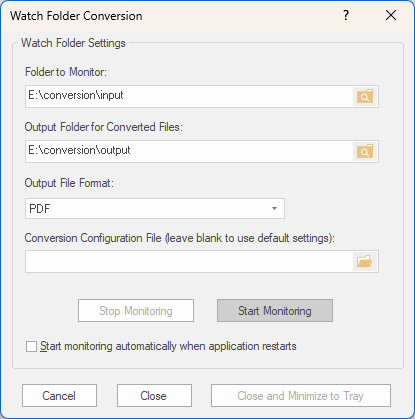 watch folder configuration dialog