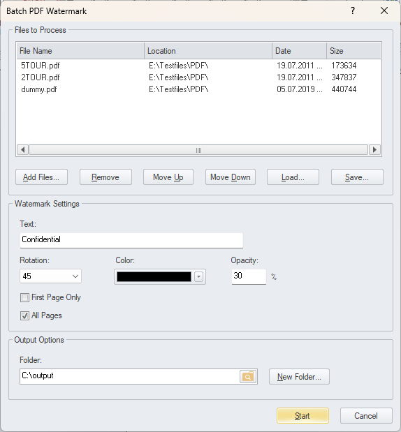 Batch watermarking multiple PDF files